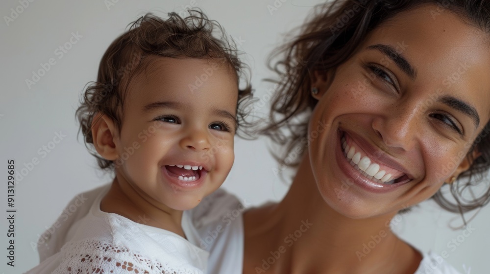 Joyful interaction of a Latino mother and her smiling baby, beautifully captured in a bright studio Joyful interaction of a Latino mother and her smiling baby, beautifully captured in a bright studio