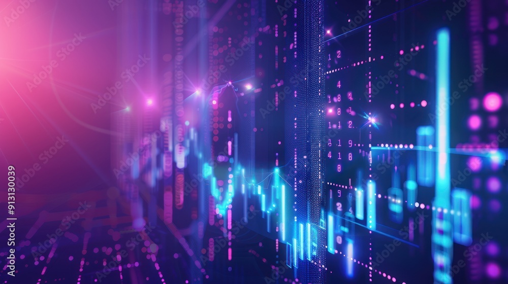 Abstract Digital Data Visualization with Glowing Lines and Numbers Abstract Digital Data Visualization with Glowing Lines and Numbers