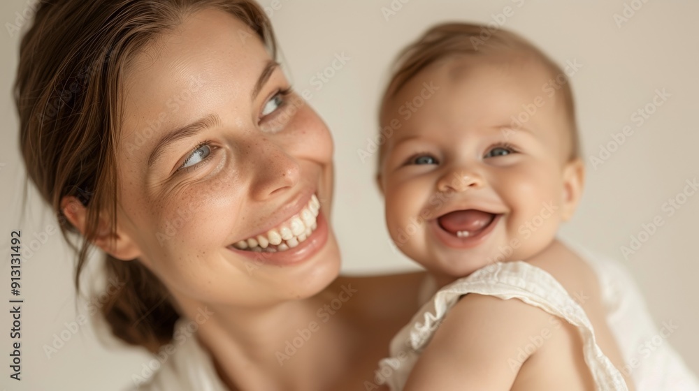 Affectionate connection is beautifully shown through the smiles of a mother and her delighted baby. Affectionate connection is beautifully shown through the smiles of a mother and her delighted baby.