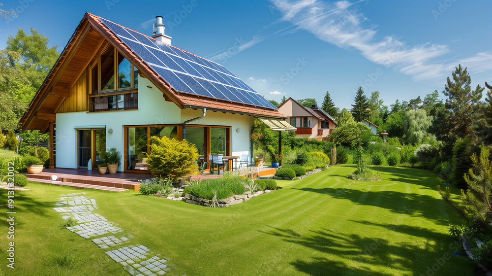 Modern home with solar panels Modern home with solar panels