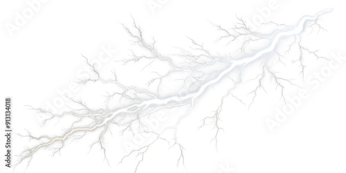 Bright white lightning bolt on transparent background
