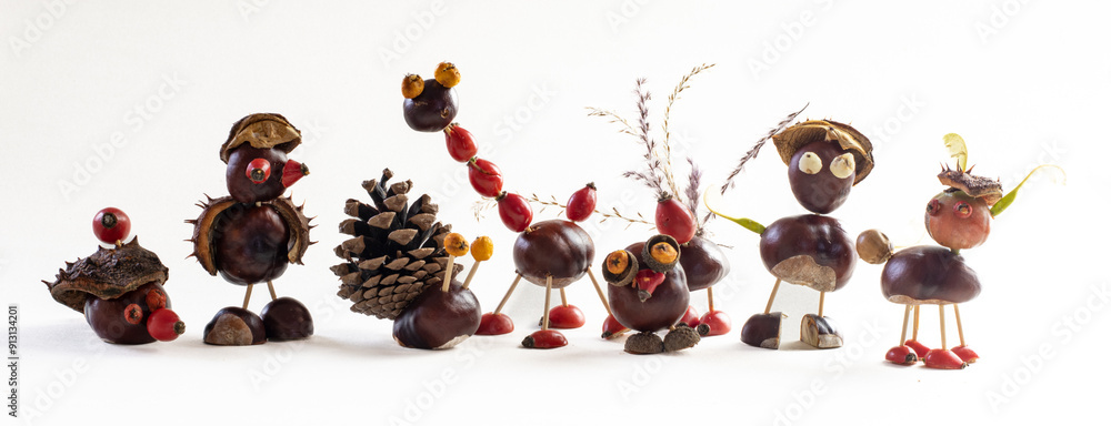 Naklejka premium creative ideas for children, autumn vibes, figures and animals group, funny staff