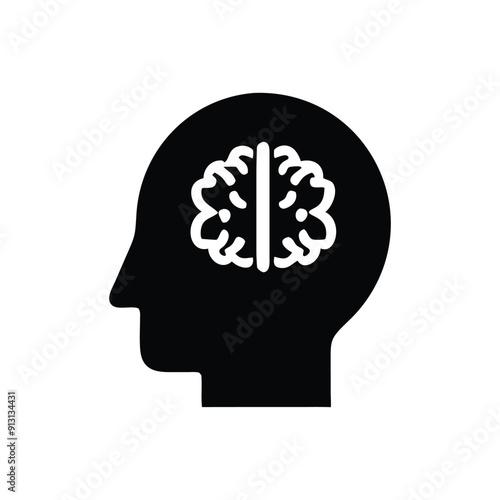 human Head with brain icon silhouette vector 