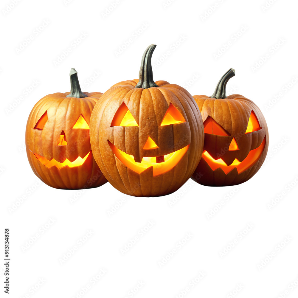 Halloween jack-o-lanterns on wooden platform, cut out transparent Halloween jack-o-lanterns on wooden platform, cut out transparent
