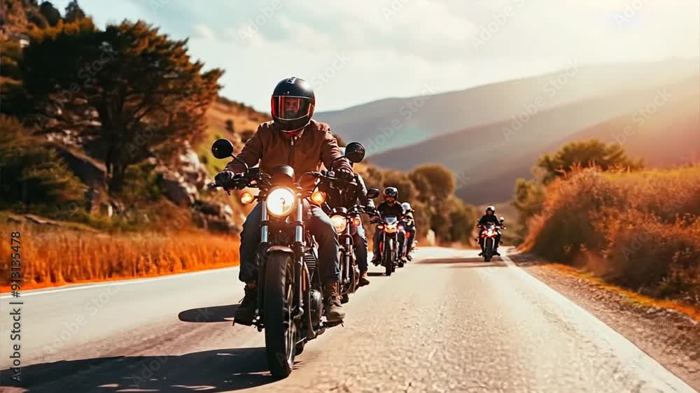 Biker group travel on trip motorcycle adventure on rural road. Biker group travel on trip motorcycle adventure on rural road.