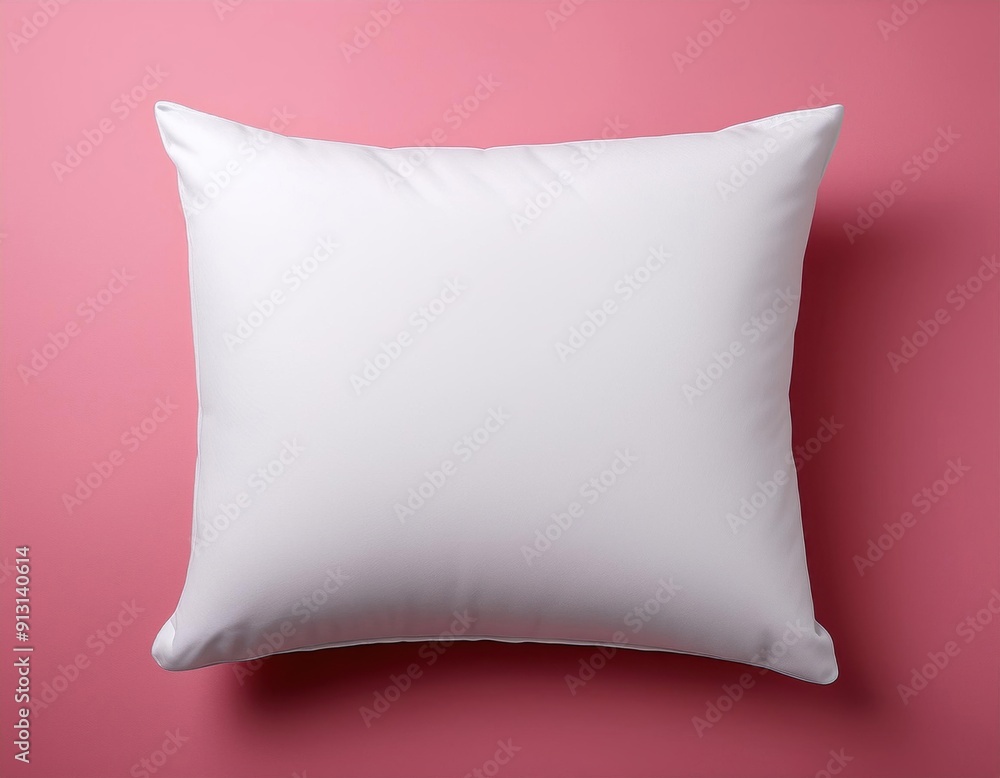 Simple white rectangular pillow placed against a solid pink background Simple white rectangular pillow placed against a solid pink background