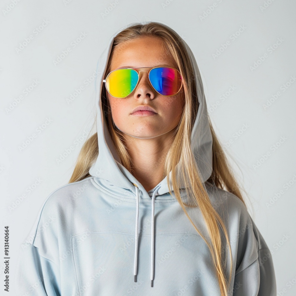 a blunde woman with grey hoodie.
a blunde woman with grey hoodie.