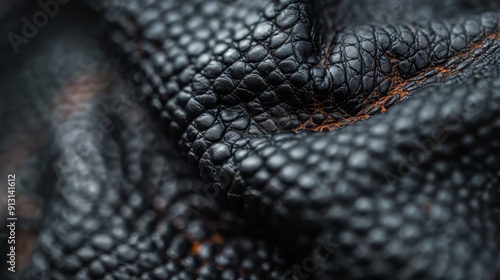  Close-up of an elephant's orange spot on skin against black background