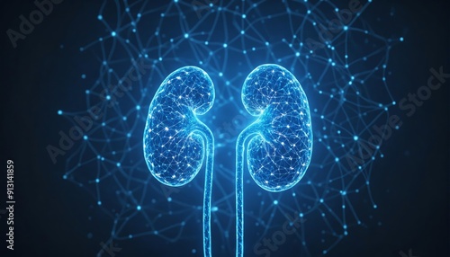 Futuristic Glowing Human Kidney in Medical Science