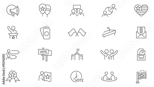 Election and voting line icon set. Campaign, polling, political, vote, government, campaign, ballot, meeting outline icon collection. UI thin line icon pack.