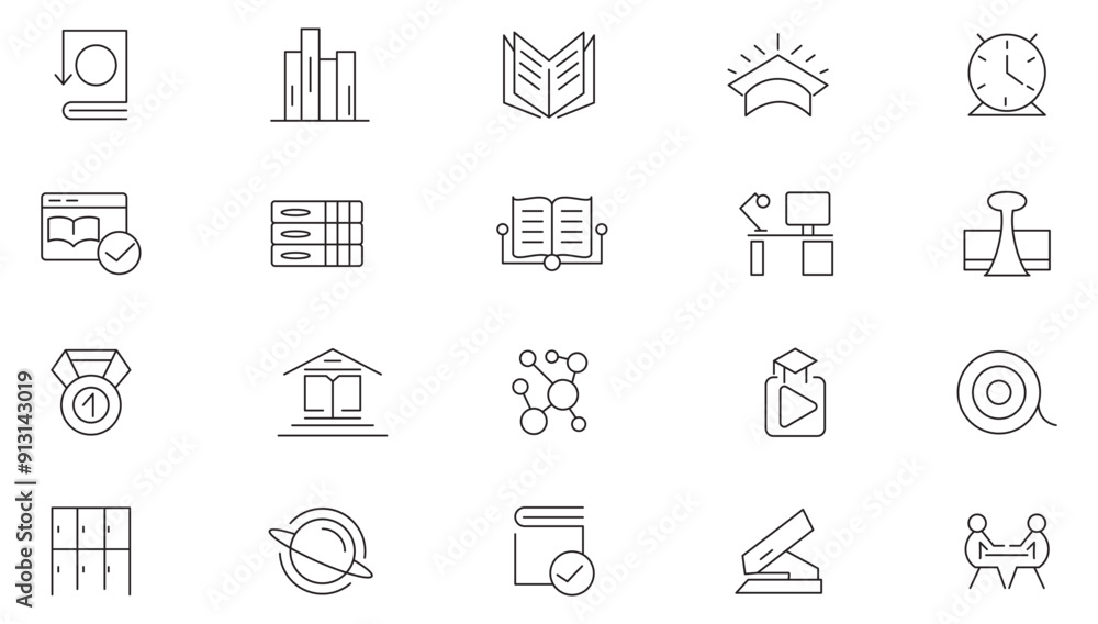 School line icon set. Contains classroom, student, education, success, academic subjects, knowledge, teacher, classroom, study, and language outline icon collection. Ui thin line icon pack. School line icon set. Contains classroom, student, education, success, academic subjects, knowledge, teacher, classroom, study, and language outline icon collection. Ui thin line icon pack.