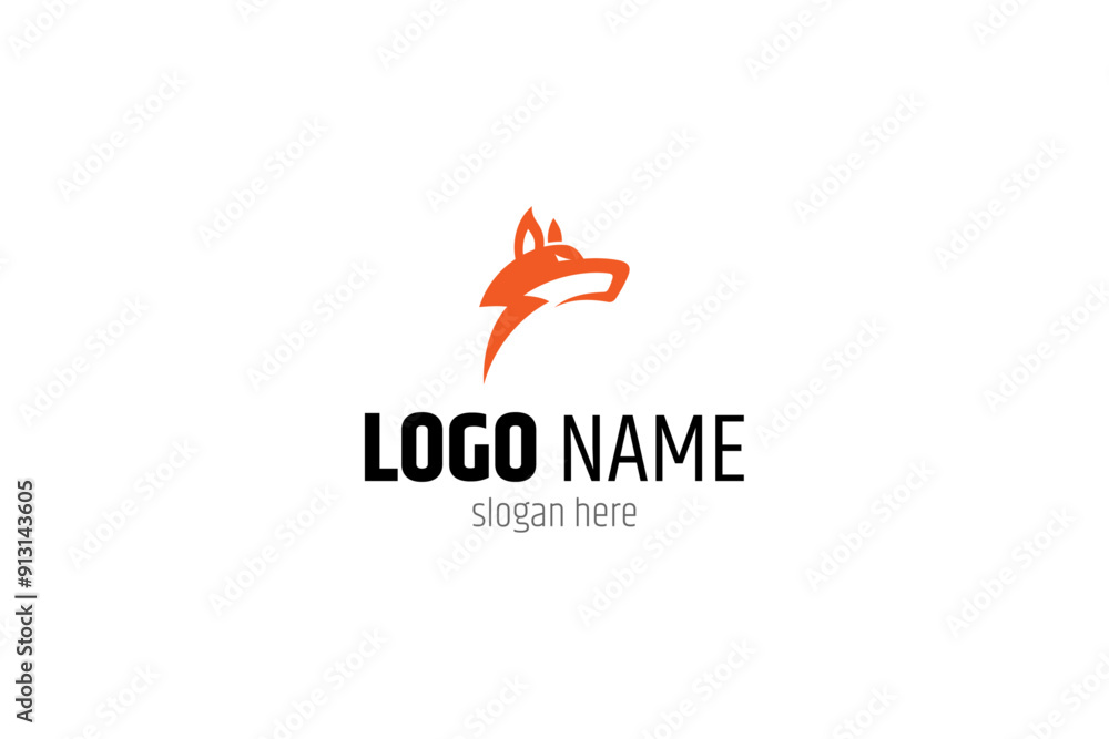 Obraz premium wolf logo with thunder combination in flat vector design