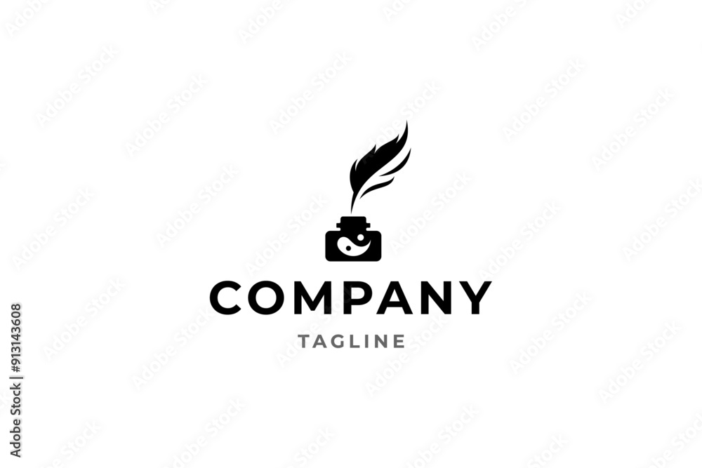 Fototapeta premium writer feather ink logo in flat vector design