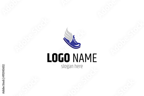 shoe logo with wings combination in flat vector design