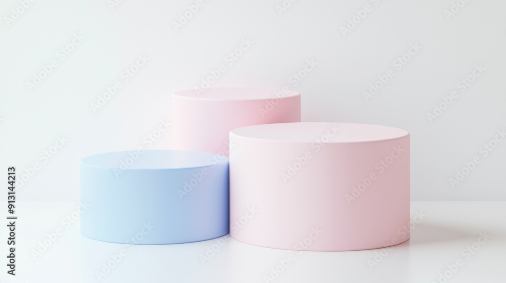 Pastel Pink and Blue Cylindrical Podium Display perfect for showcasing delicate or feminine products with elegance and simplicity. Pastel Pink and Blue Cylindrical Podium Display perfect for showcasing delicate or feminine products with elegance and simplicity.