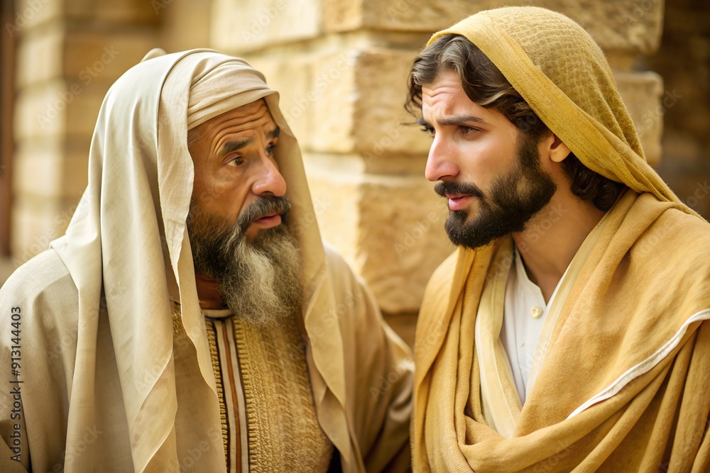 Jesus is talking to the Pharisee, a member of the Sanhedrin, Nicodemus