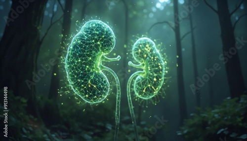 Biological Anatomy Connection Glowing Kidney