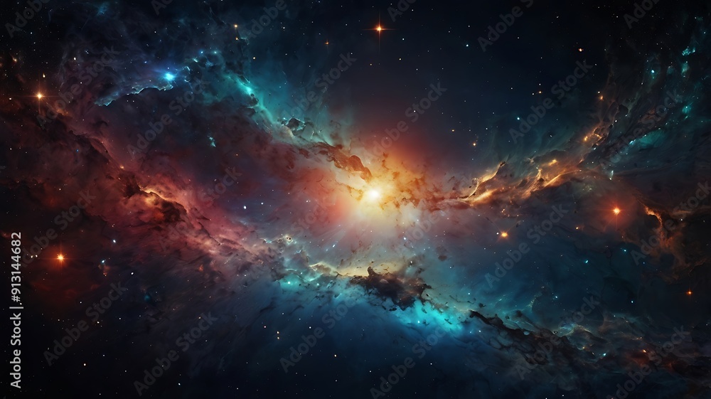 Fototapeta premium Abstract unique background of astronomical space illustration in endless infinity, combination of catchy colors on black theme