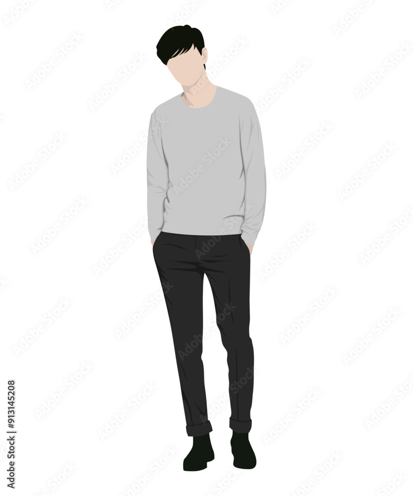 Vector illustration of a man in a gray sweater and black pants. Elegant casual Vector illustration of a man in a gray sweater and black pants. Elegant casual