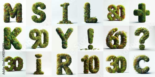 Grass and moss Lettering Typeface. AI generated illustration