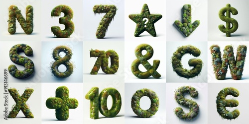 Grass and moss Lettering Typeface. AI generated illustration