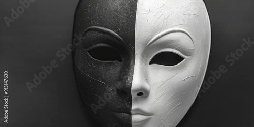 Monochrome mask theatrical training banner design duality psychological therapy emotional well being photo