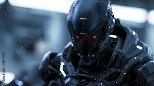 A futuristic soldier in a high-tech combat suit.