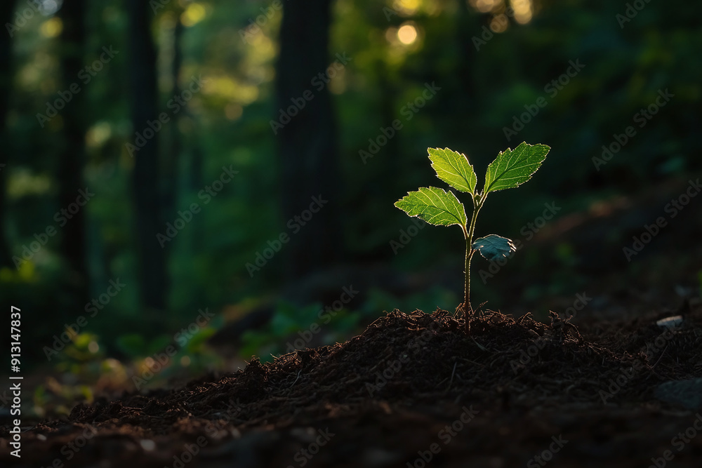 Young Oak Seedling Growing in Sunlit Forest
Young Oak Seedling Growing in Sunlit Forest