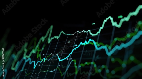 Stock Market Graph with Green and Blue Lines