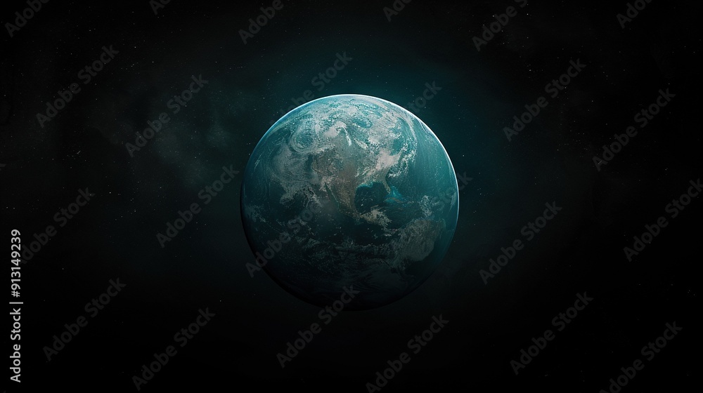 Earth viewed from space against a black backdrop, adorned with celestial bodies Earth viewed from space against a black backdrop, adorned with celestial bodies