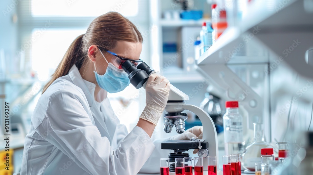 Scientist Using a Microscope in a Laboratory Scientist Using a Microscope in a Laboratory
