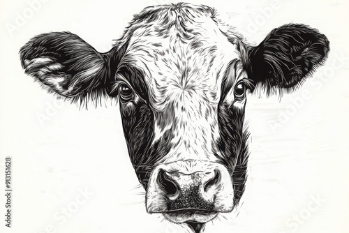 Farm cow head sketch hand drawn line art engraving Vector illustration