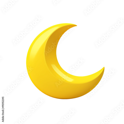 illustration of cute yellow crescent 3d, Isolated on transparent PNG background, Generative ai