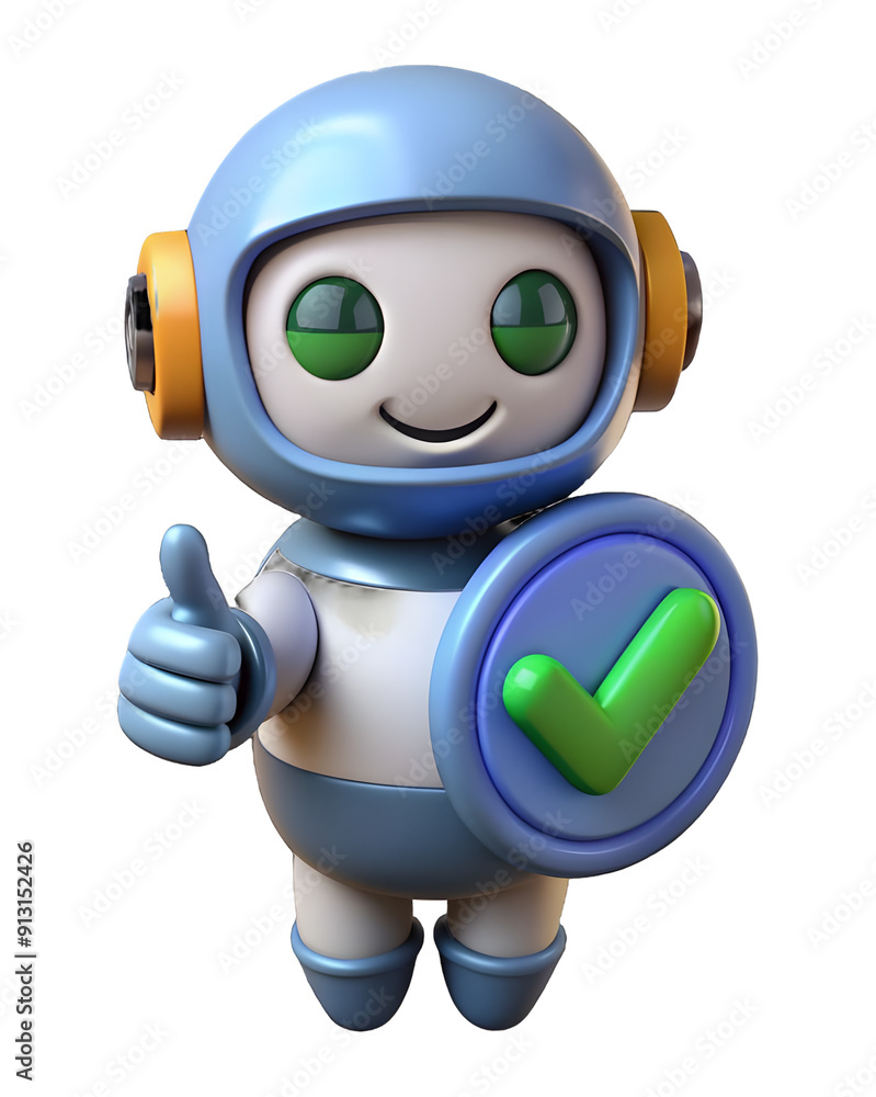 3D Cute Robot With Approved Check Mark 3D Cute Robot With Approved Check Mark