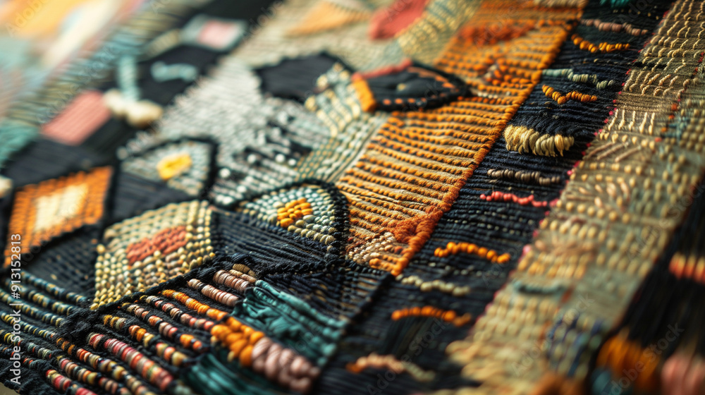 A close-up of a handwoven tapestry with intricate details, showcasing the craftsmanship and artistry involved. A close-up of a handwoven tapestry with intricate details, showcasing the craftsmanship and artistry involved.