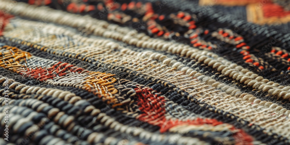 A close-up of a handwoven tapestry with intricate details, showcasing the craftsmanship and artistry involved. A close-up of a handwoven tapestry with intricate details, showcasing the craftsmanship and artistry involved.