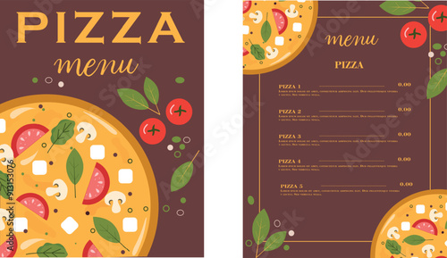 Menu template for restaurant, pizzeria and cafe. Pizza menu poster.