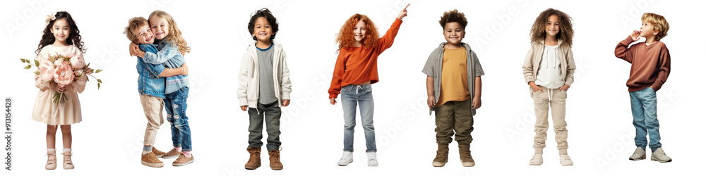 Diverse happy kid standing full body png cut out element set Diverse happy kid standing full body png cut out element set
