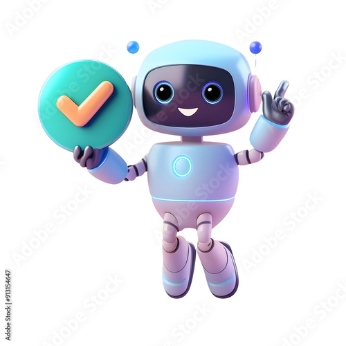 3D Cute Robot With Approved Check Mark