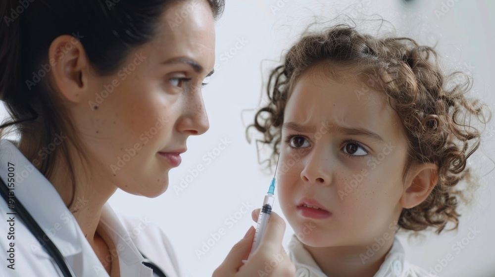 Doctor giving a child an injection. Doctor giving a child an injection.