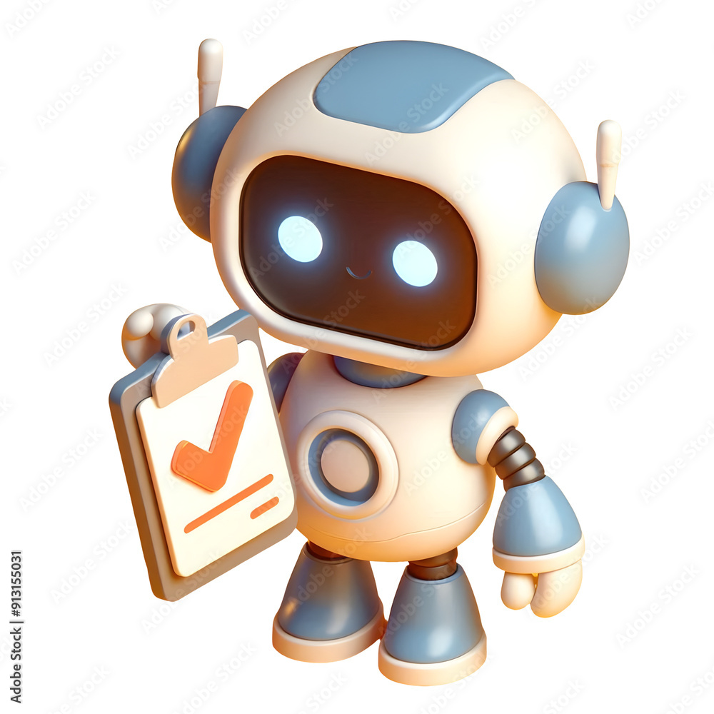 3D Cute Robot With Approved Check Mark 3D Cute Robot With Approved Check Mark