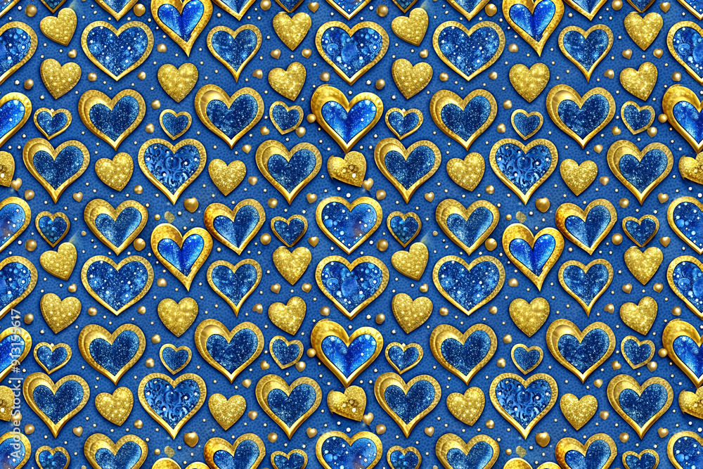 Seamless pattern of golden hearts on a blue background Seamless pattern of golden hearts on a blue background