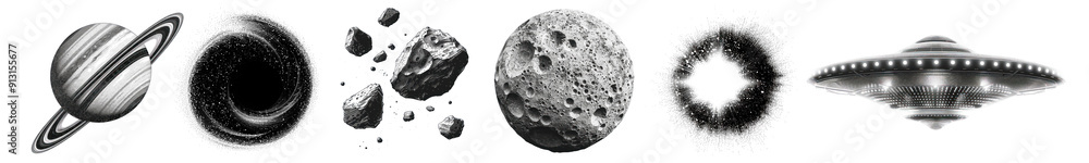 Galactic illustration png cut out element set Galactic illustration png cut out element set