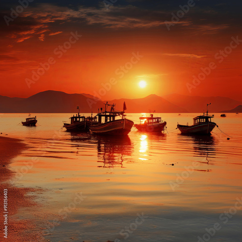 A picturesque sunset illuminates a boat tied to a dock, highlighting the peacefulness of the waterfront setting. 