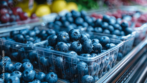 Wallpaper Mural Fresh blueberries displayed in containers at a grocery market. Torontodigital.ca