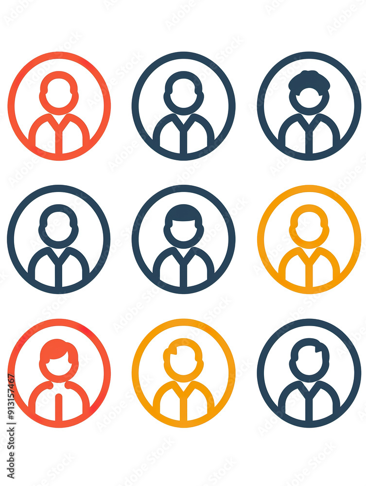 Nine Variations of a Simple User Icon with Different Colors and Hairstyles, generative ai image Nine Variations of a Simple User Icon with Different Colors and Hairstyles, generative ai image