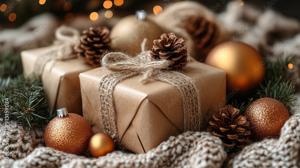 Christmas gift boxes on floor near fir tree in room Christmas gift boxes on floor near fir tree in room