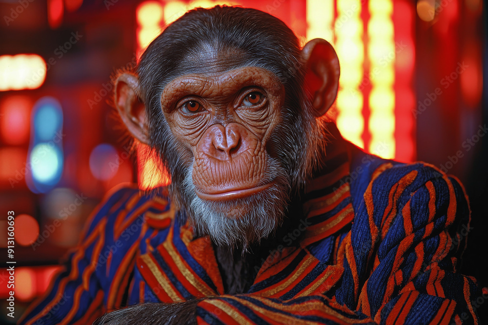Animal Monkey plays poker blackjack in a casino, fantasy Animal Monkey plays poker blackjack in a casino, fantasy