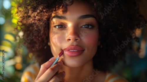 lip careroutine, a woman applying lip oil with care, elevating her everyday look and enjoying a self-care moment with elegance