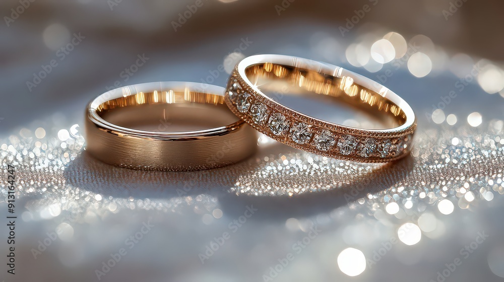 pair of matching wedding bands with a classic design, displayed together on a simple, elegant surface, highlighting their significance. pair of matching wedding bands with a classic design, displayed together on a simple, elegant surface, highlighting their significance.